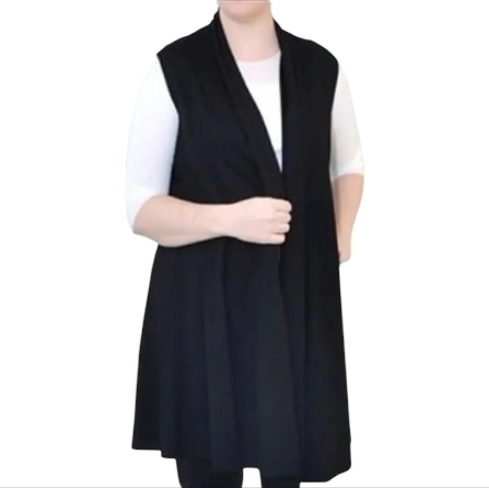 Brynn Walker Black Long Line Open Front Sleeveless Cardigan Size XL